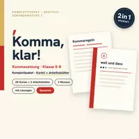 Vorschau - Arbeitsblätter - Kommasetzung Komplettpaket „Komma, klar!" – Übungskartei + Arbeitsblätter, 3 Niveaus (Klasse 5–8) - Deckblatt