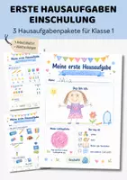 Vorschau - Arbeitsblätter - Erste Hausaufgaben Einschulung 3er-Set | Erste Schulwoche Klasse 1 | Arbeitsblätter zum Schulanfang 1. Klasse - Deckblatt