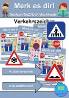 Vorschau - Spiele - Materialpaket - Merk es dir! Verkehrsschilder / Verkehrszeichen - 4 Versionen - DaZ/DaF/Deutsch (Grundschule) - Deckblatt