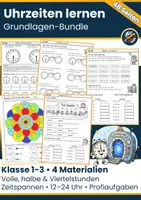 Vorschau - Arbeitsblätter - Uhrzeiten lernen Grundlagen Materialpaket | Volle, halbe & Viertelstunden, Zeitspannen | Klasse 1-3 - Deckblatt
