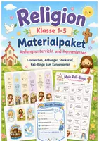 Vorschau - Mal- und Bastelvorlagen - Religion Schulanfang | Anfangsunterricht und Kennenlernen | Materialpaket | Lesezeichen, Anhänger, Steckbriefe, Reli-Bingo zum Kennenlernen | Klasse 1-5 - Deckblatt