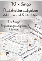 Vorschau - Spiele - Ergänzungsaufgaben, Platzhalteraufgaben: 10x Bingo im ZR bis 20 - Deckblatt