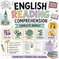 Vorschau - Arbeitsblätter - English Reading Comprehension Bundle Year 7/8 – 5 Complete Text & Task Packs (Social Media, Sports, Multicultural Britain, Environment, Australia), Fully English - Deckblatt