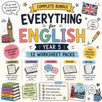 Vorschau - Arbeitsblätter - Everything for English Year 5: Complete Bundle (12 worksheet packs: grammar, vocabulary & dialogues), differentiated - Deckblatt
