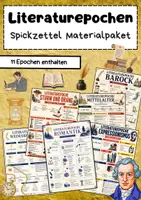 Vorschau - Poster - Literaturepochen Spickzettel: Mittelalter, Barock, Aufklärung, Klassik, Romantik, Realismus & Moderne - Deckblatt