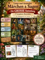 Vorschau - Stationenlernen - Lesen und Ausmalen - Märchen & Sagen: Die GROSSE Sammlung (17 Materialien ) - Deckblatt
