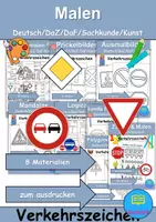 Vorschau - Arbeitsblätter - Materialpaket - Verkehrsschilder / Verkehrszeichen Malen - DaZ/DaF/Kunst/Deutsch/Sachunterricht - Deckblatt