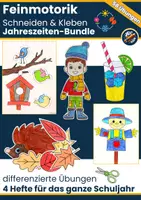 Vorschau - Mal- und Bastelvorlagen - Feinmotorik Scherenhefte Jahreszeiten-Materialpaket| Schneiden & Kleben, 58 Übungen | Kita, Klasse 1-2 - Deckblatt