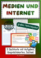 Vorschau - Arbeitsblätter - Materialpaket: Medien & Internet | 5 Sachtexte mit Aufgaben & Lösungen | Diskussionskarten | Medienkompetenz - Deckblatt