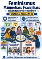 Vorschau - Arbeitsblätter - Feminismus, Männerhass und Frauenhass erkennen Bundle Klasse 9 bis 10 - Deckblatt