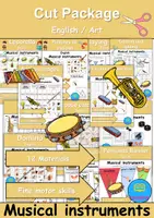 Vorschau - Arbeitsblätter - Materialpaket - Cut / Schneiden Musikinstrumente / musical instruments - Englisch - Deckblatt