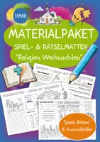Vorschau - Mal- und Bastelvorlagen - Materialpaket - Spiel- & Rätselmatten Religion "Weihnachten" | Weihnachten | Advent | Nikolaus | Heilige Barbara | Die Heiligen Drei Könige | Religion Klasse 1, 2, 3 & 4 | Religion Grundschule - Deckblatt