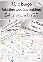 Vorschau - Stationenlernen - 10x Bingo, Rechnen im ZR bis 20, Addition und Subtraktion mit und ohne Zehnerübergang - Deckblatt