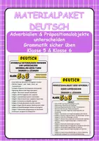 Vorschau - Arbeitsblätter - Materialpaket: Adverbialien & Präpositionalobjekte unterscheiden Grammatik sicher üben Klasse 5 & Klasse 6 - Deckblatt