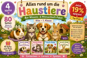 Vorschau - Unterrichtsreihen - Alles rund um die Haustiere – 4er Wissens- & Mitmachheft-Paket - Deckblatt