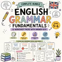 Vorschau - Arbeitsblätter - English Grammar Fundamentals Complete Bundle Year 5/6 – 12 Worksheet Packs with answer keys (to be, Present Simple, Articles, Modals & more) - Deckblatt