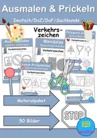 Vorschau - Arbeitsblätter - Ausmalbilder & Prickelbilder PAKET - Verkehrsschilder / Verkehrszeichen - Grundschule - Bastelvorlagen - Deckblatt