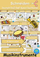 Vorschau - Arbeitsblätter - Materialpaket - Schneiden Musikinstrumente - Feinmotorik - Wortschatz - Deckblatt