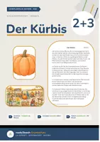 Vorschau - Stundenentwürfe - Materialpaket - Der Kürbis - Klasse 2 und 3 - 3-fach differenzierter Lesetext (Stundenverlauf, Bildkarten, Aufgaben + Lösungen, uvm.) - Deckblatt