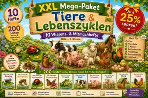 Vorschau - Unterrichtsreihen - Tiere & Lebenszyklen – Mega-Paket mit 10 Wissens- & Mitmachheften (Kita–1. Klasse) - Deckblatt