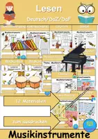 Vorschau - Arbeitsblätter - Materialpaket - Lesen Musikinstrumente - DaZ/DaF / Deutsch / Sachunterricht - Deckblatt