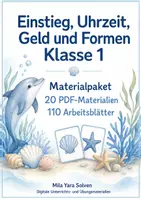 Vorschau - Arbeitsblätter - Einstieg, Uhrzeit, Geld und Formen Klasse 1 | Materialpaket | 20 PDFs mit 110 Arbeitsblättern - Deckblatt