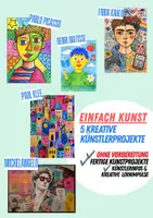 Vorschau - Stundenentwürfe - Kunst Bundle: Frida Kahlo, Picasso, Matisse, Paul Klee und Michelangelo | 5 kreative Kunstprojekte ohne Vorbereitung - Deckblatt