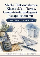 Vorschau - Arbeitsblätter - Mathe Stationenlernen Klasse 5/6 – Terme, Geometrie-Grundlagen & Escape-Room mit Selbstkontrolle - Deckblatt