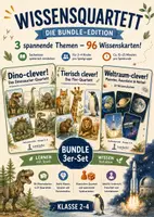 Vorschau - Spiele - Wissensquartett – Bundle mit 3 Quartetten | 96 Wissenskarten | Klasse 2–4 - Deckblatt
