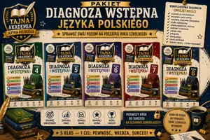 zapowiedź - Pakiet diagnoz wstępnych z języka polskiego klasy 4–8 | Tajna Akademia Języka Polskiego | testy kompetencji + odpowiedzi + tabele diagnozy - obwoluta