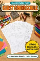 Vorschau - Unterrichtsreihen - Kunst Grundschule Paket – 20 Materialien: Malen, Drucken & Werkstätten - Deckblatt