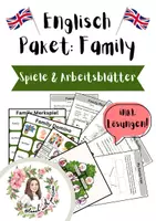 Vorschau - Stationenlernen - Englisch Paket - Family - Spiele & differenzierte Arbeitsblätter inkl. Lösungen - Deckblatt