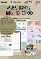Vorschau - Stundenentwürfe - MEGA BUNDLE Back to School (Englisch A2 / Sek I): Mini-Projekt, Stationenlernen, Warm-Ups, Speaking Cards & Spiel - Deckblatt