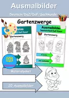 Vorschau - Arbeitsblätter - Ausmalbilder & Mandalas PAKET Thema Gartenzwerg - Grundschule - Bastelvorlagen - Deckblatt