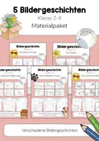 Vorschau - Arbeitsblätter - Materialpaket / Bundle: 5 Bildergeschichten (Frühling, Sommer, Herbst, Haustiere) - Deckblatt
