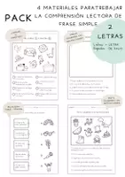 Vista previa - Hojas de trabajo - PACK comprensiones lectoras frase simple. - Portada