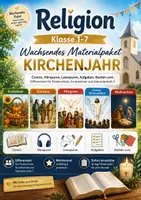 Vorschau - Stundenentwürfe - Kirchenjahr | Wachsendes Materialpaket | Aktuell: Erntedank, Emmaus, Pfingsten, Christi Himmelfahrt & Weihnachten | Comics, Hörspuren, Lesespuren Aufgaben, Basteln uvm. | Grundschule, Förderschule und Sekundarstufe I | Klasse 1-7 | - Deckblatt