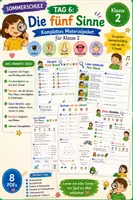 Vorschau - Arbeitsblätter - Sommerschule – Tag 6: Die fünf Sinne | Klasse 2 - Deckblatt