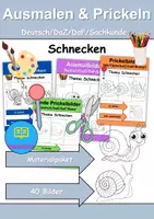 Vorschau - Mal- und Bastelvorlagen - Ausmalbilder & Prickelbilder PAKET Thema Schnecken - Grundschule - Bastelvorlagen - Deckblatt