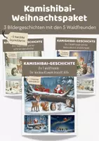 Vorschau - Bildkarten - Kamishibai Geschichten Weihnachten Paket | 3 Bildergeschichten mit Text A3 & A4 | Weihnachtsgeschichten der 5 Waldfreunde - Deckblatt