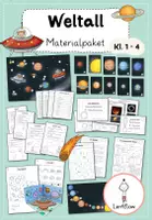 Vorschau - Mal- und Bastelvorlagen - Weltall, Sonnensystem Lesen, Zuhören etc. | Materialpaket Klasse 1 - 4 - Deckblatt