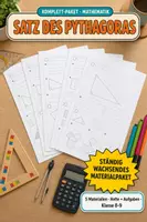 Vorschau - Arbeitsblätter - Satz des Pythagoras komplett – 5 Materialien: Arbeitshefte, Aufgaben & Spickzettel - Deckblatt