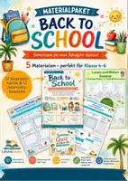 Vorschau - Stundenentwürfe - Back to School Materialpaket zum Schuljahresbeginn | Deutsch, Deutschunterricht, DaZ/DaF, Klassenleitung | Klasse 4/5/6 | Spiele, Gesprächskarten, Arbeitsblätter, Wortschatz, Lesen, Schreiben zum Schuljahresstart & im Sommer - Deckblatt