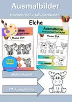 Vorschau - Arbeitsblätter - Ausmalbilder & Mandalas PAKET Thema Elch - Grundschule - Bastelvorlagen - Deckblatt