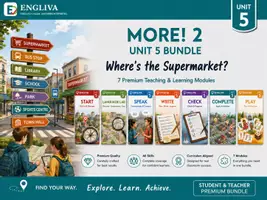 Vorschau - Stundenentwürfe - ENGLIVA BUNDLE: Unit 5 · Where's the supermarket? (MORE! 2, LP 2023) – Das große Materialpaket (Alle Module) - Deckblatt