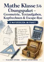 Vorschau - Arbeitsblätter - Mathe Klasse 5/6 Übungspaket – Geometrie, Textaufgaben, Kopfrechnen & Escape-Room (58 Seiten) - Deckblatt