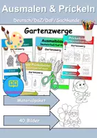 Vorschau - Arbeitsblätter - Ausmalbilder & Prickelbilder PAKET Thema Gartenzwerg - Grundschule - Bastelvorlagen - Deckblatt