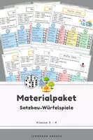Vorschau - Arbeitsblätter - Materialpaket Satzbau-Würfelspiel Jahreszeiten | Sätze bilden & erweitern mit Nomen, Verben & Präpositionen | Frühling, Sommer, Herbst, Winter | Klasse 3–4 & DaZ - Deckblatt