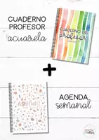 Vista previa - Para docentes: organización, planificación y formación - Cuaderno profesor acuarela + agenda semanal - Portada