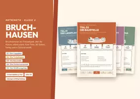Vorschau - Stundenentwürfe - Materialpaket - Bruchrechnen Klasse 6 · Freizeitpark Bruchhausen — Die ganze Reihe, 5 Teile, 50 Seiten - Deckblatt